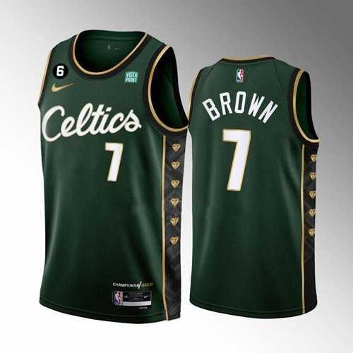Men%27s Boston Celtics #7 Jaylen Brown Green 2022-23 City Edition No.6 Patch Stitched Basketball Jersey Dzhi